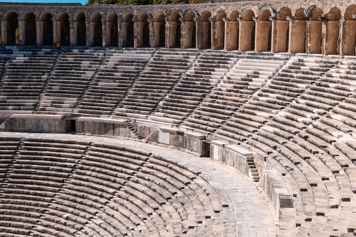 The tiered stone seats of Aspendos theatre