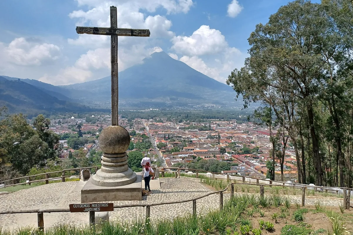 Antigua Guatemala and Volcán de Agua from the Cerro de la Cruz viewpoint