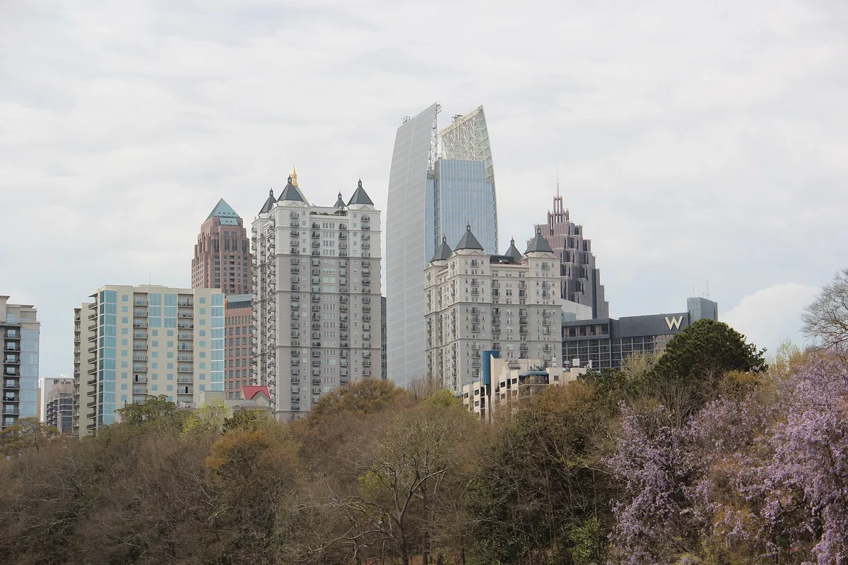 Midtown Atlanta skyline from Piedmont Park in spring