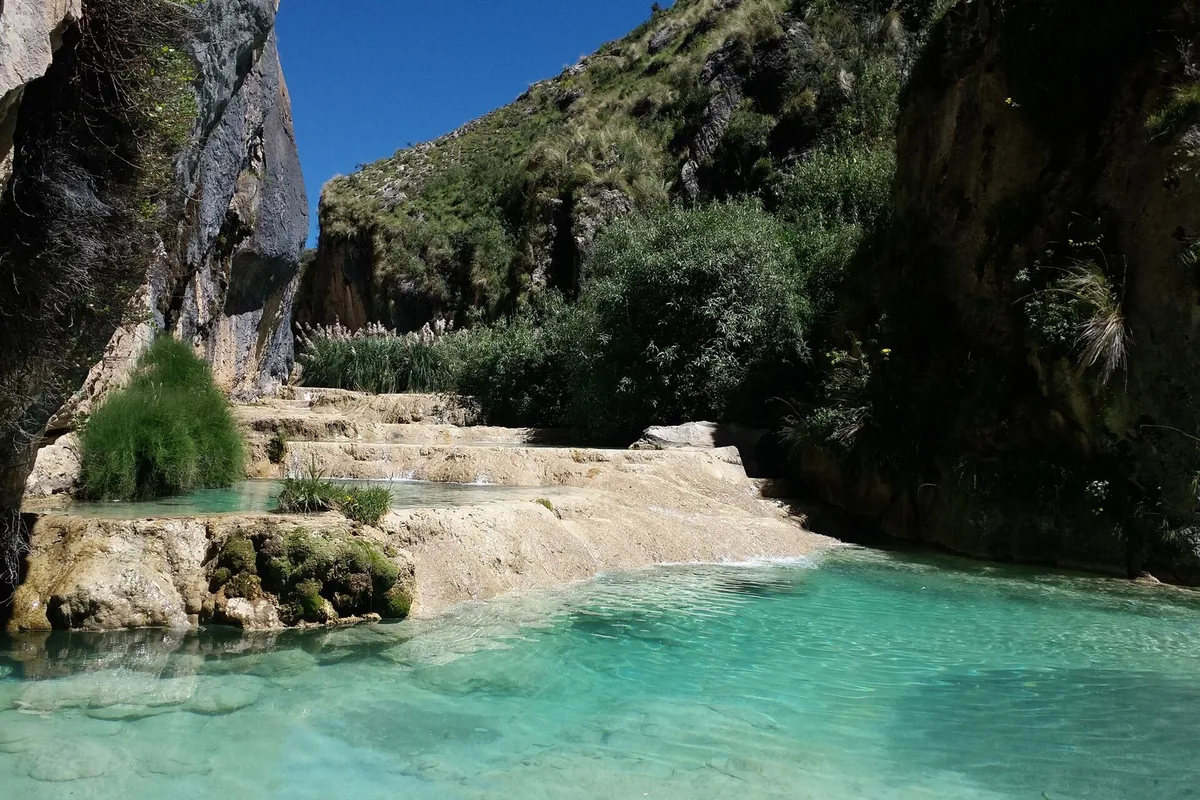 The turquoise pools of Millpu in their canyon near Circamarca
