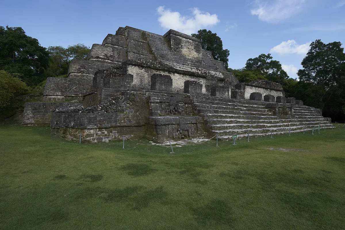 The Temple of the Masonry Altars at Altun Ha, the site's tallest temple