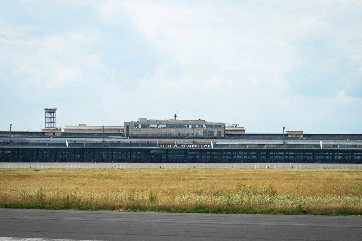 The terminal at Berlin Brandenburg Airport seen across the airfield