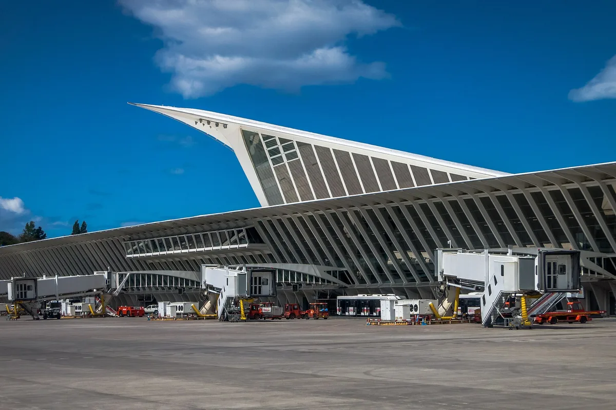 The dove-wing roof of Bilbao Airport's terminal at Loiu, designed by Santiago Calatrava