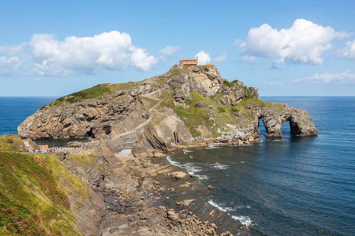 The island hermitage of San Juan de Gaztelugatxe, reached by a zigzag path above the Basque coast