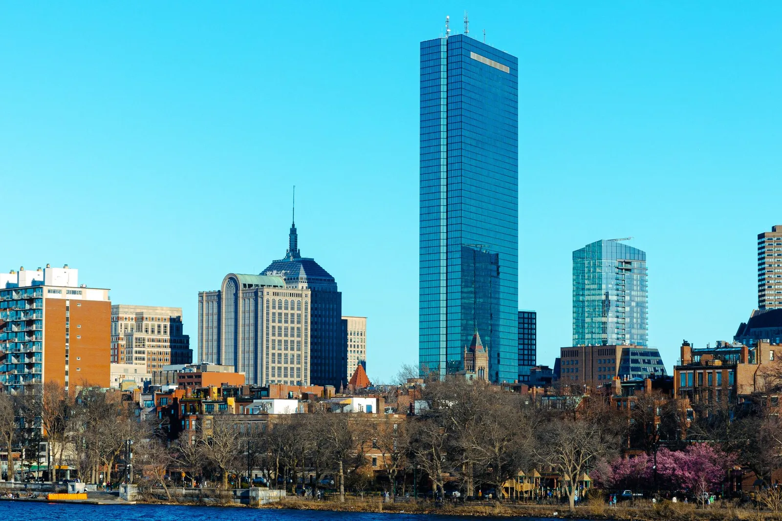 The Back Bay skyline and the Hancock tower from across the Charles River