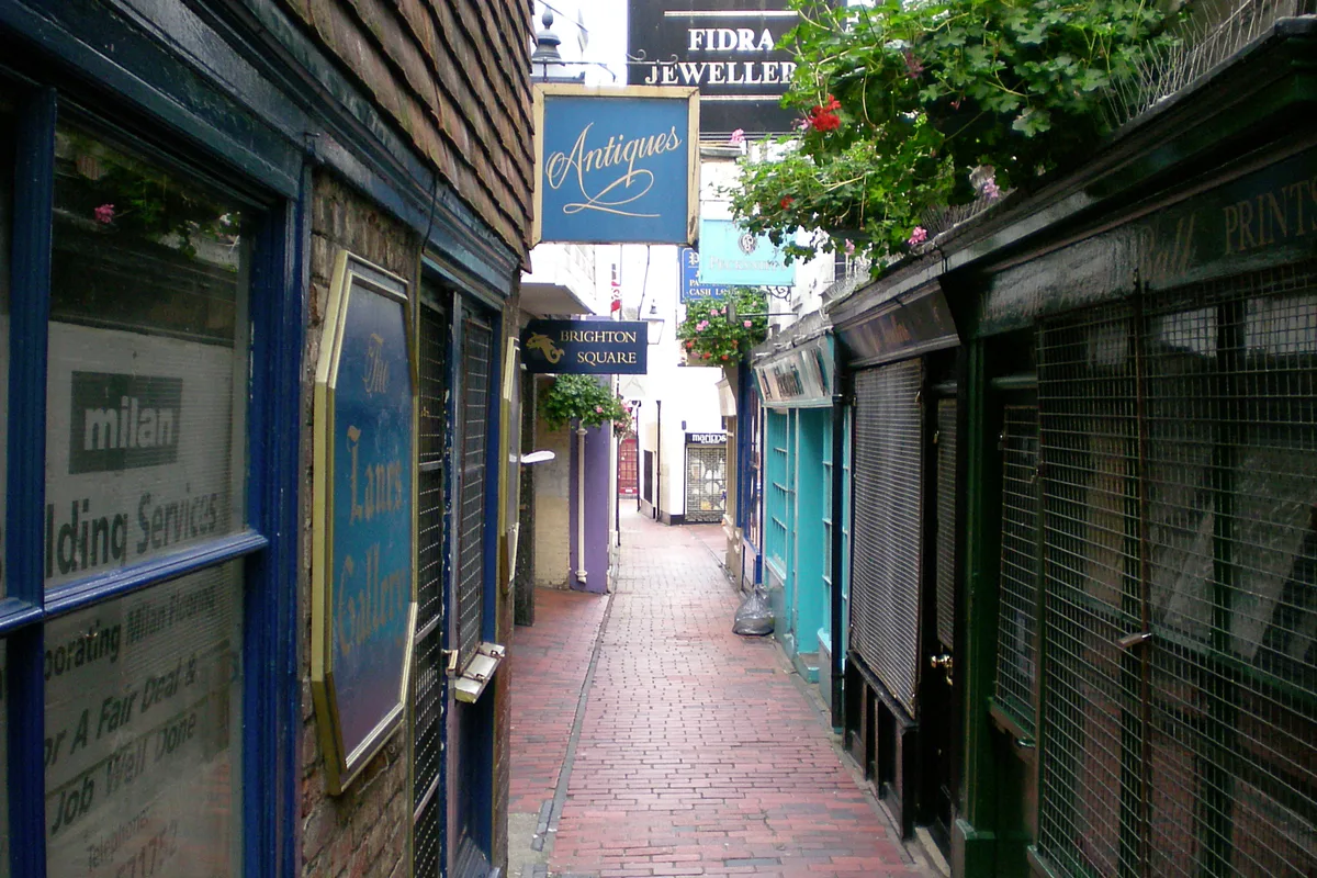 A narrow lane in The Lanes, Brighton's old fishing quarter of jewellers and small shops