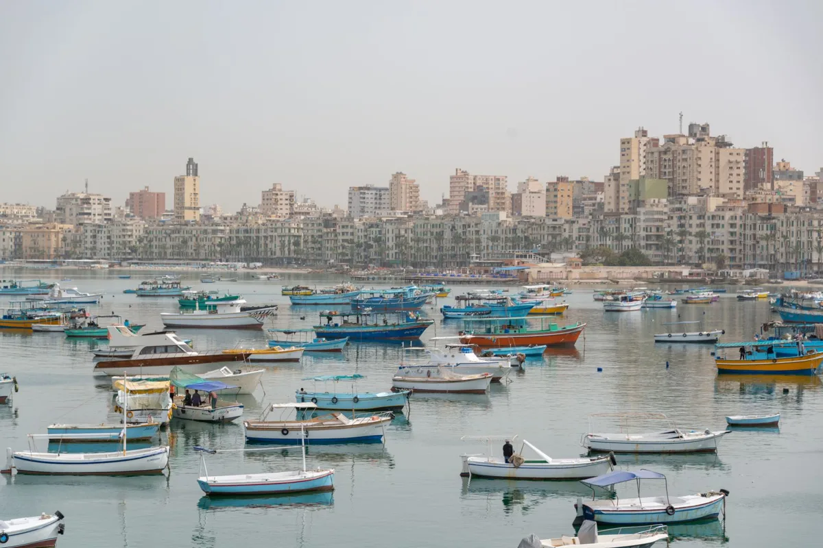 Fishing boats moored in the Eastern Harbour at Alexandria, Egypt