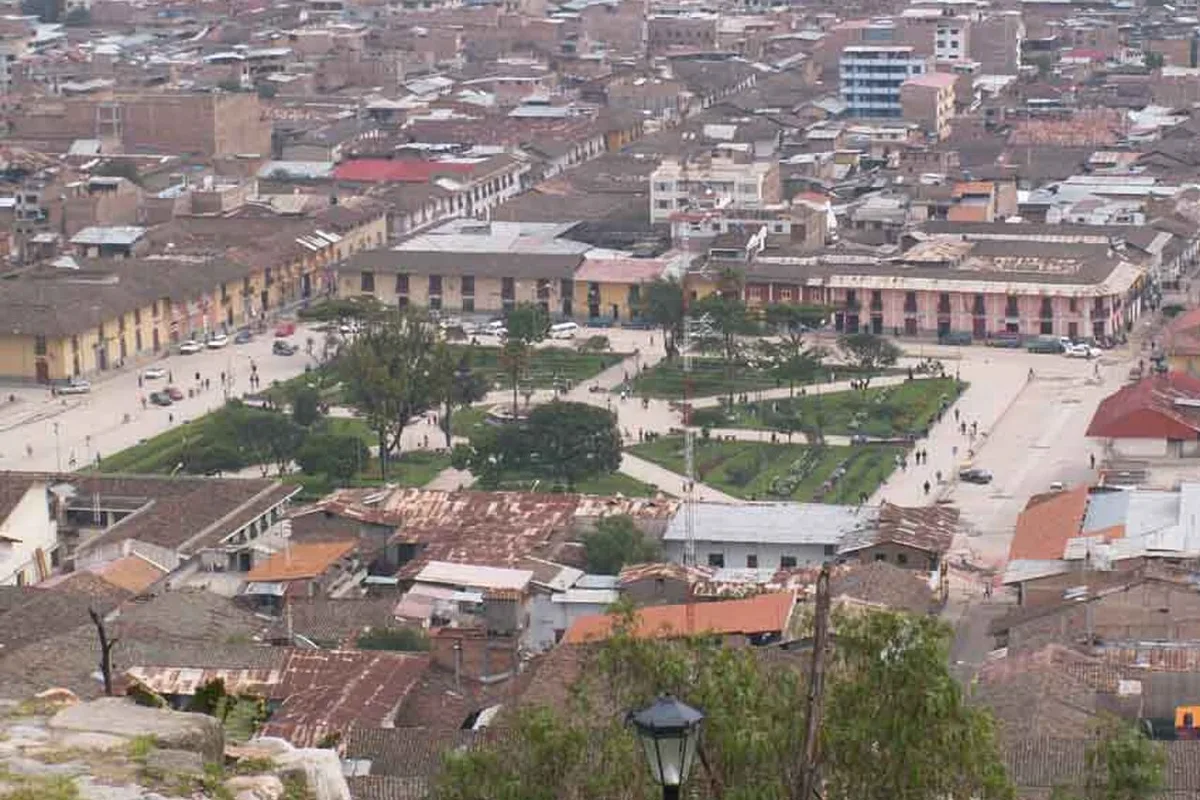 Cajamarca and its Plaza de Armas seen from the Santa Apolonia hill