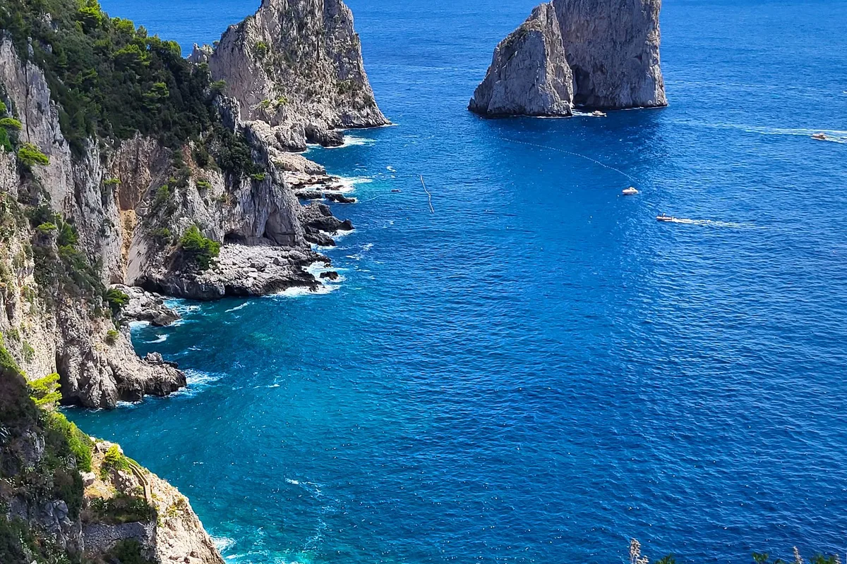 The Faraglioni sea stacks off Capri, seen from the Gardens of Augustus viewpoint