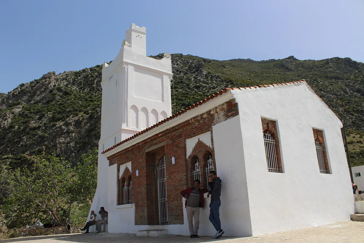 The white Spanish Mosque on its hill above Chefchaouen