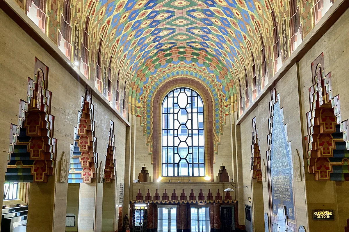 The tiled vault of the Guardian Building lobby, Detroit's Cathedral of Finance