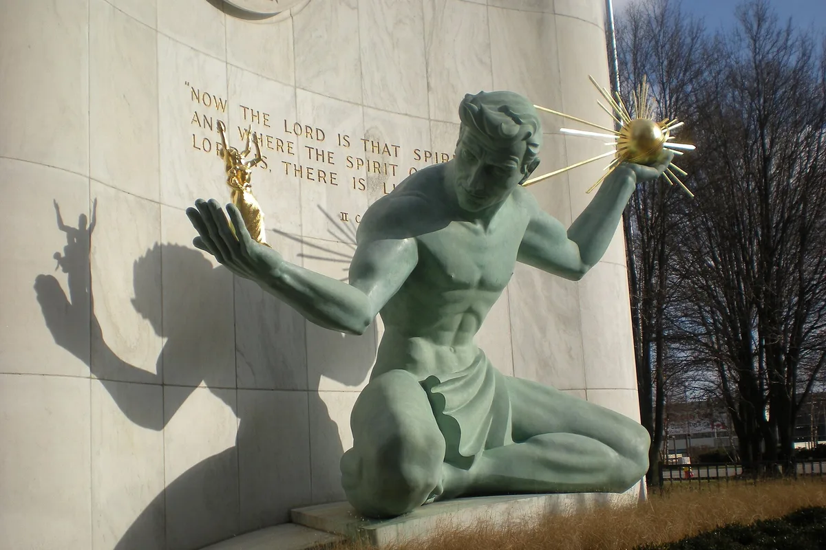 The Spirit of Detroit statue outside the Coleman A. Young Municipal Center