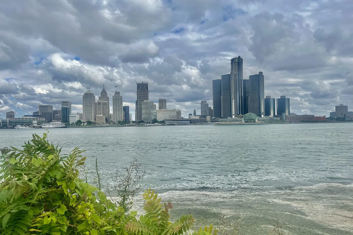 The Detroit skyline across the Detroit River, seen from Windsor in summer