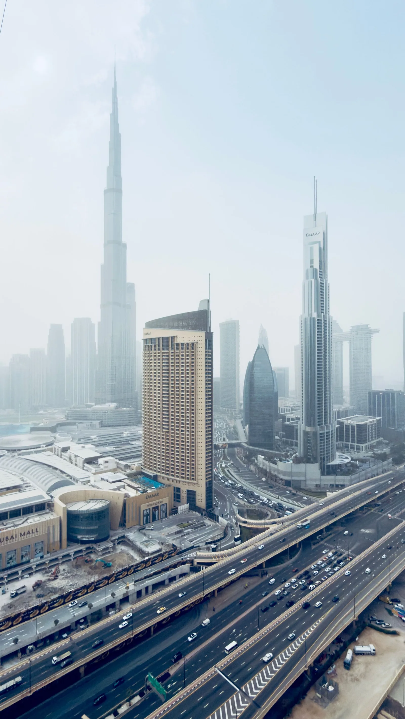 Aerial view of Downtown Dubai and Burj Khalifa