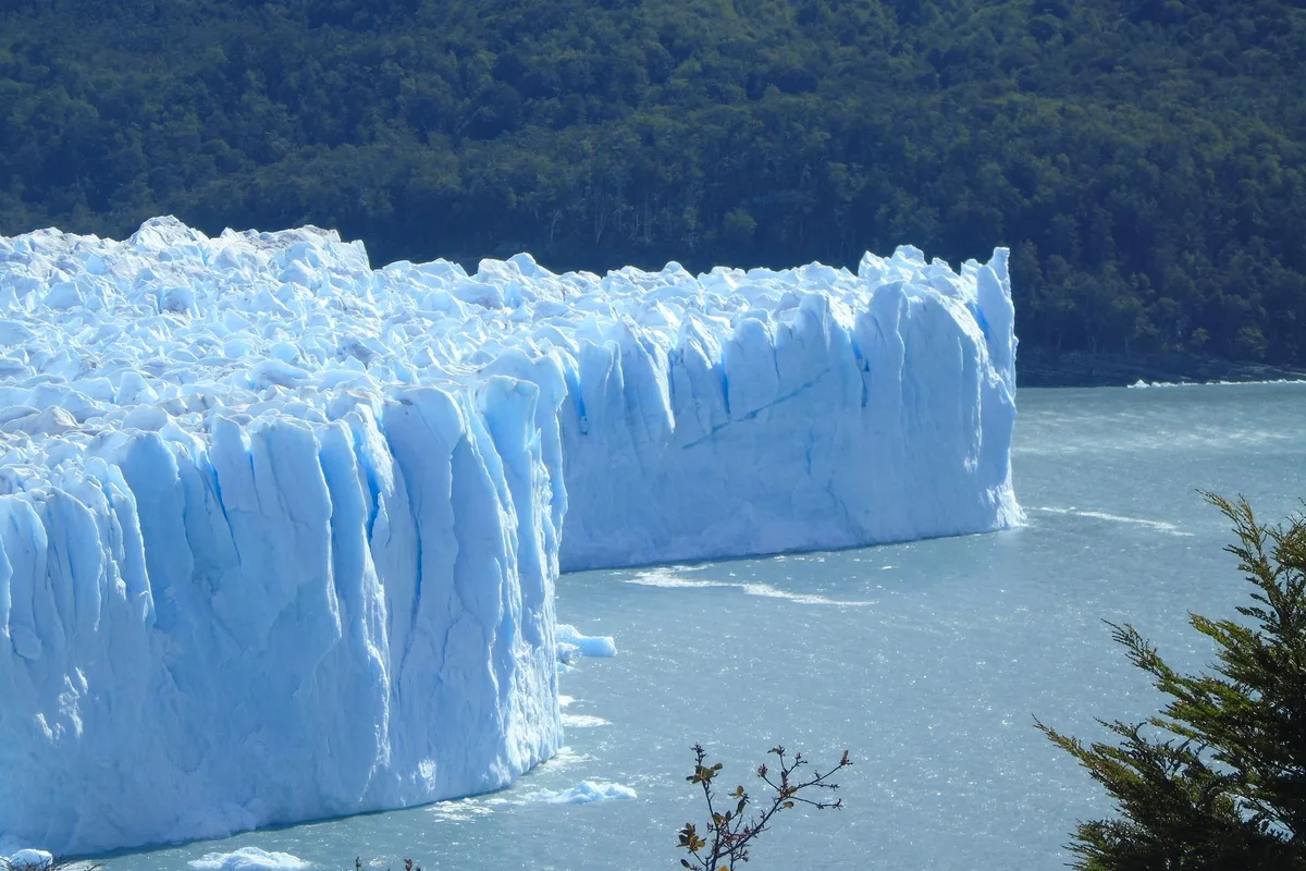 The blue ice wall of the Perito Moreno Glacier above Lago Argentino