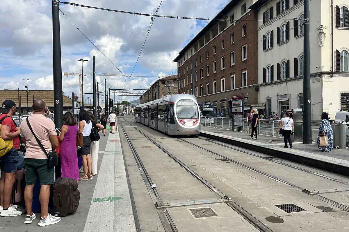 The T2 tram at Unità station in Florence, beside Santa Maria Novella
