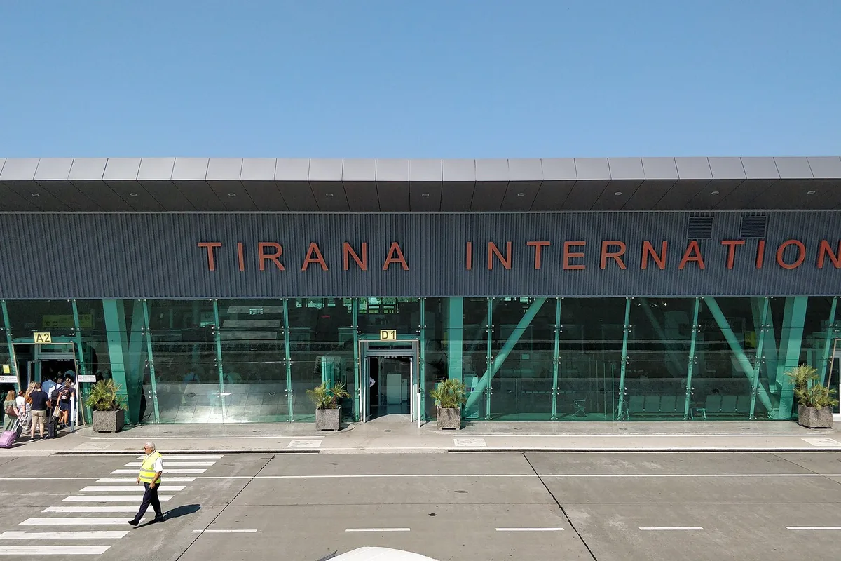 Tirana International Airport's terminal, the main gateway for Gjirokaster, about 230 km north