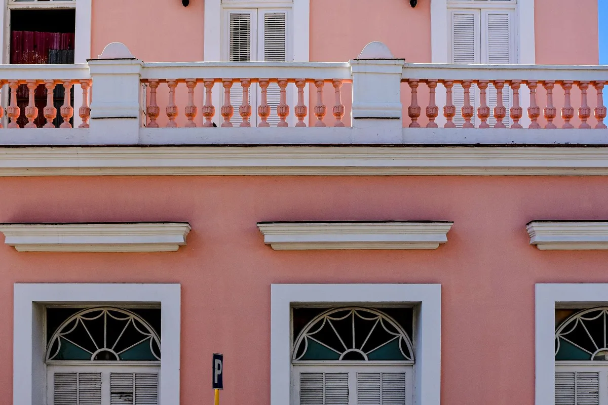 A pink colonial facade on a Granada street, Nicaragua
