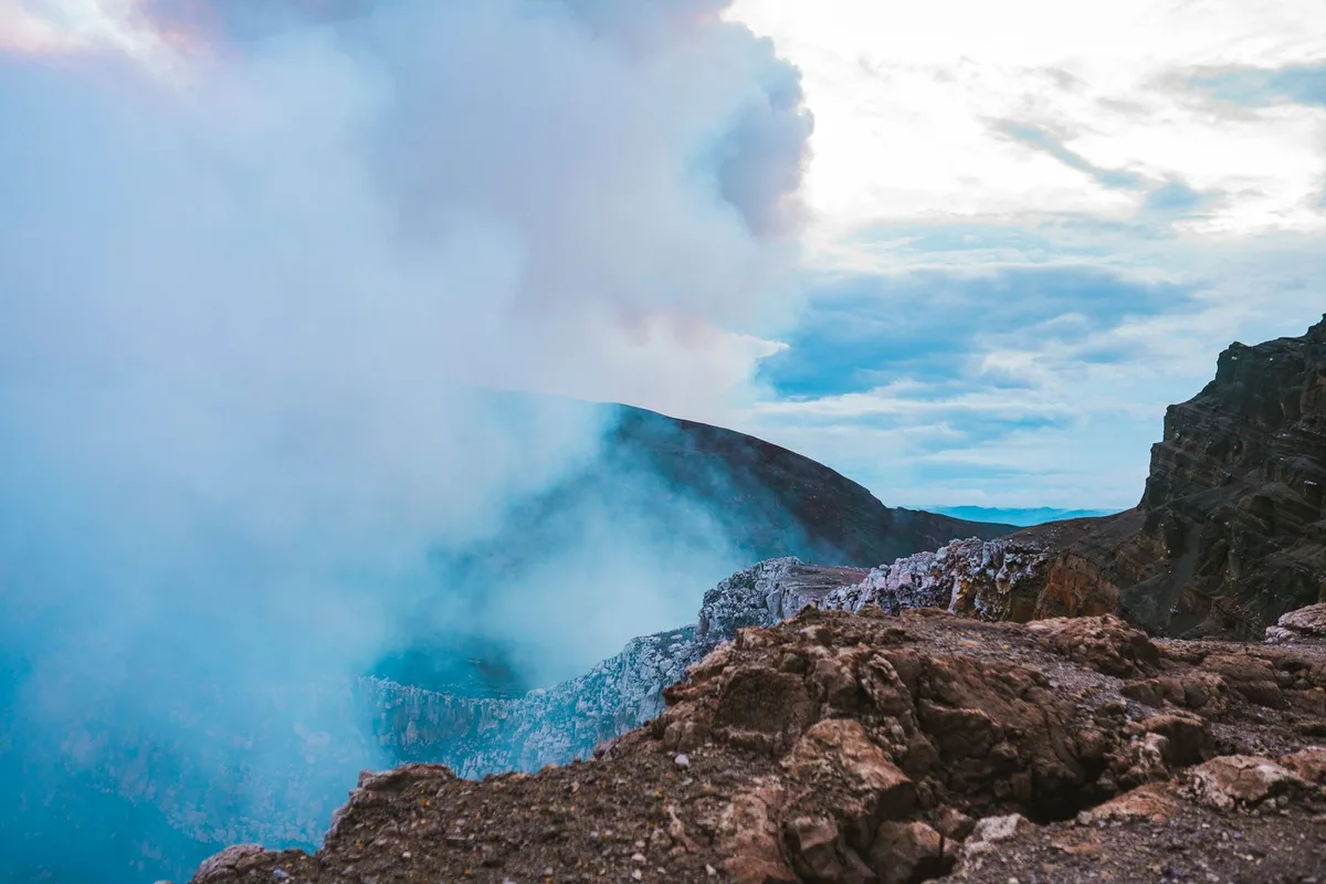 Steam rising from the crater of Masaya Volcano, Nicaragua