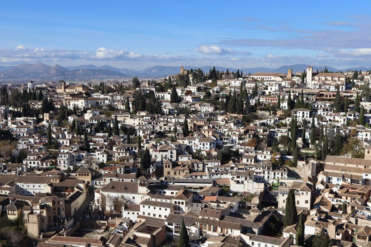 The Albaicín quarter with the snow-capped Sierra Nevada behind it