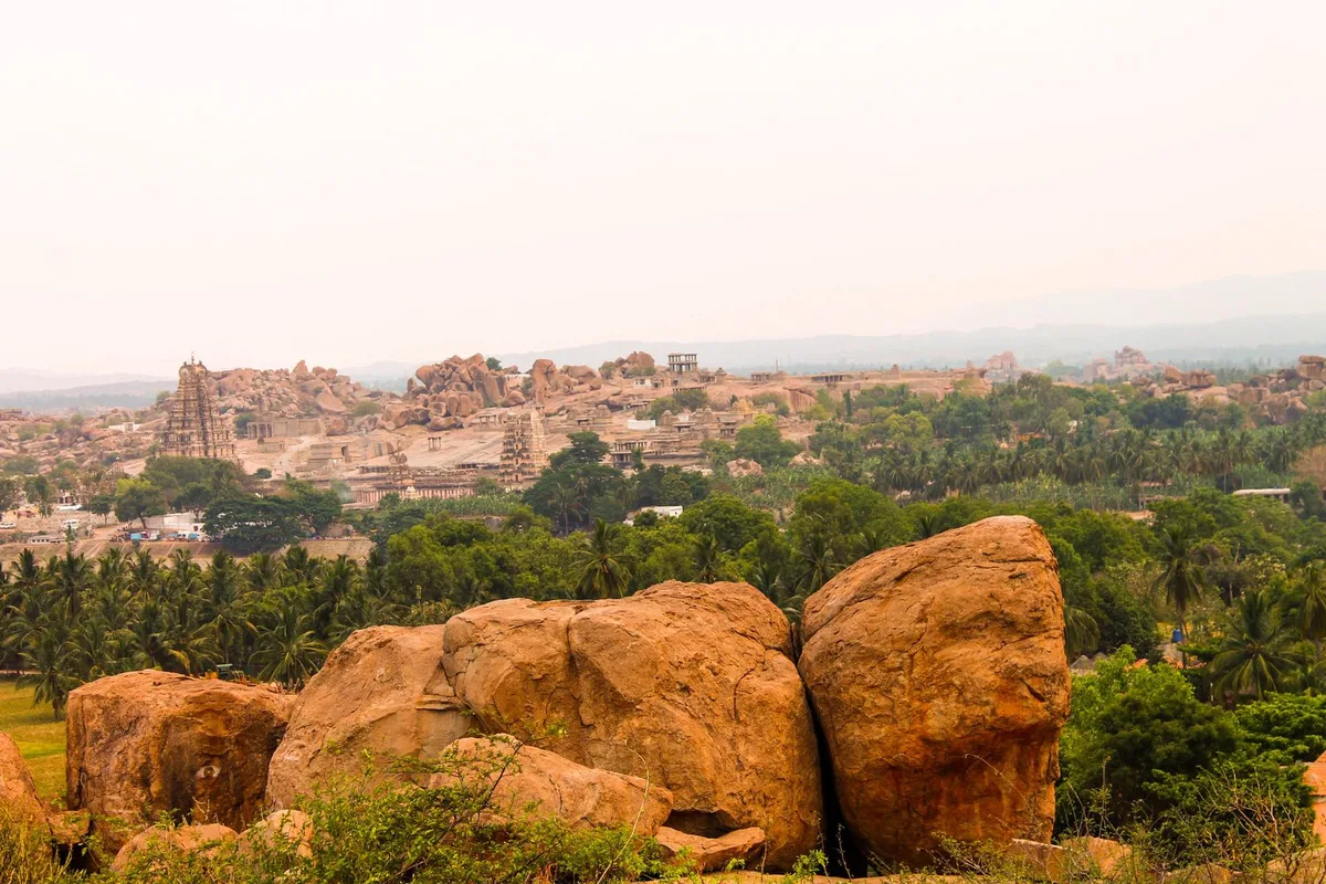 Boulder hills and temple ruins above the Tungabhadra at Hampi