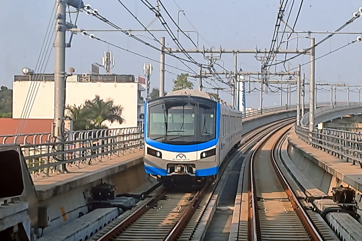 A Metro Line 1 train on the elevated track in Ho Chi Minh City