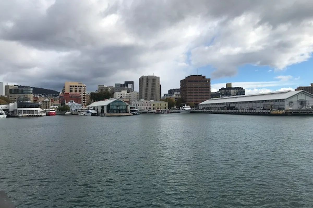 Boats and sandstone warehouses on the Hobart waterfront near Salamanca Place