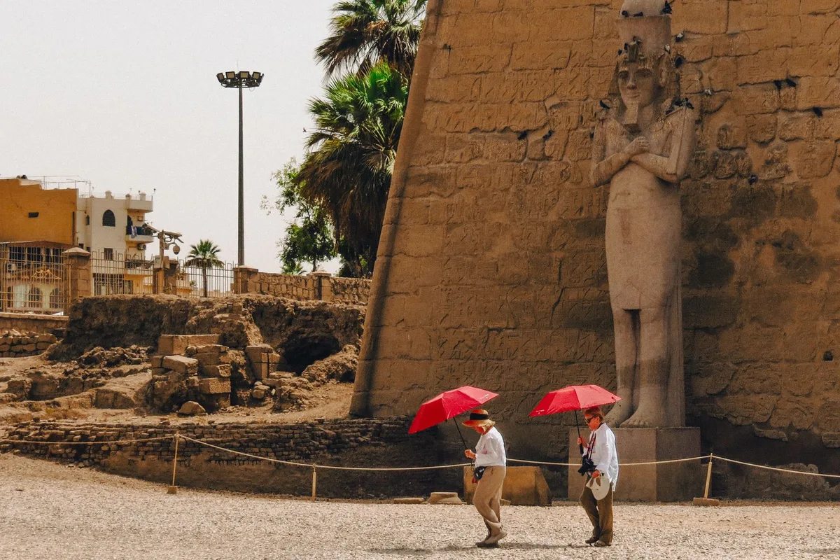 The great statue and pylon at Luxor Temple on the Nile's east bank