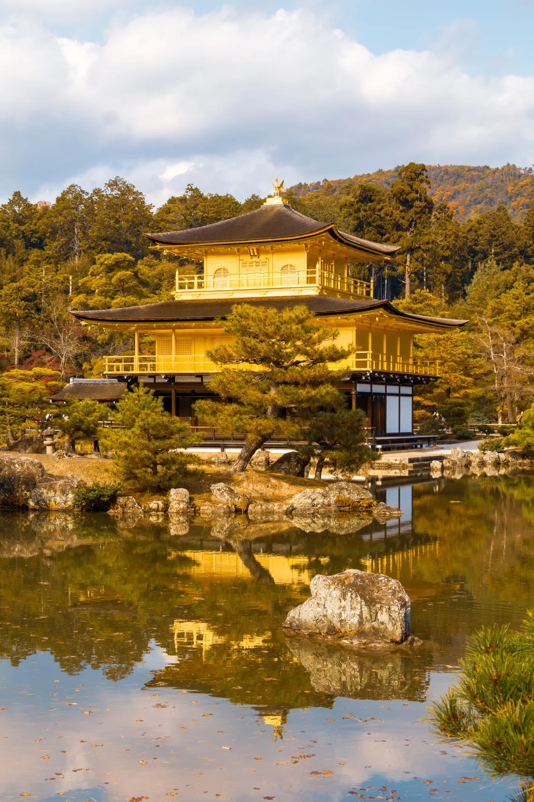 Kinkaku-ji, the Golden Pavilion, reflected in its pond in Kyoto