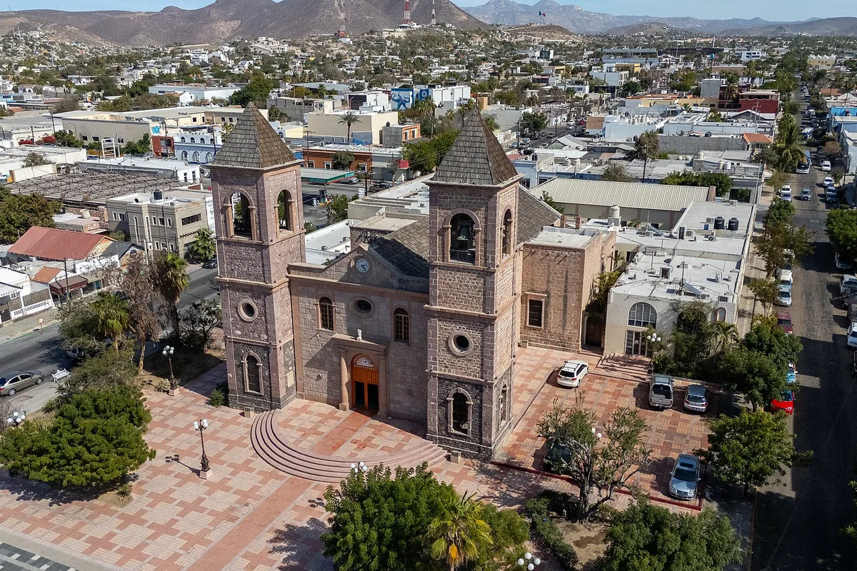 The cathedral of Nuestra Señora del Pilar in La Paz, seen from above