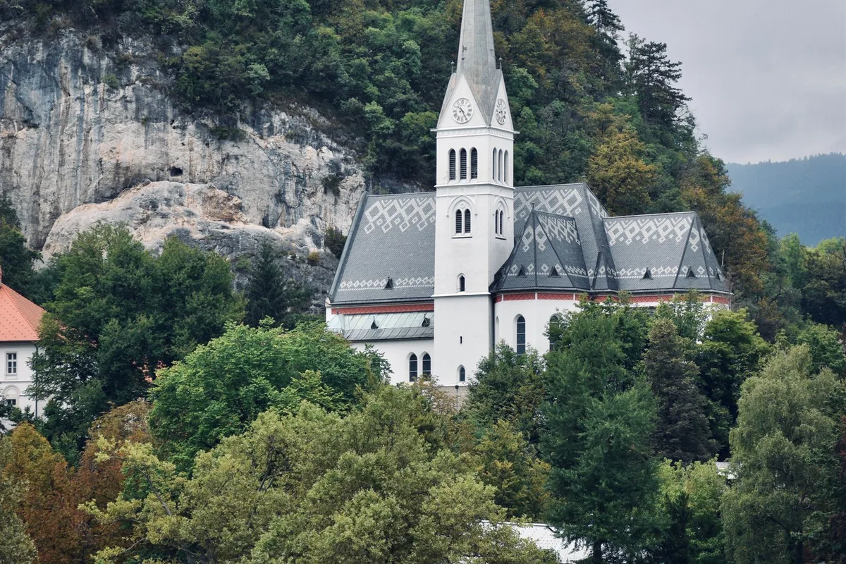 The parish church of St Martin under the castle rock in Bled
