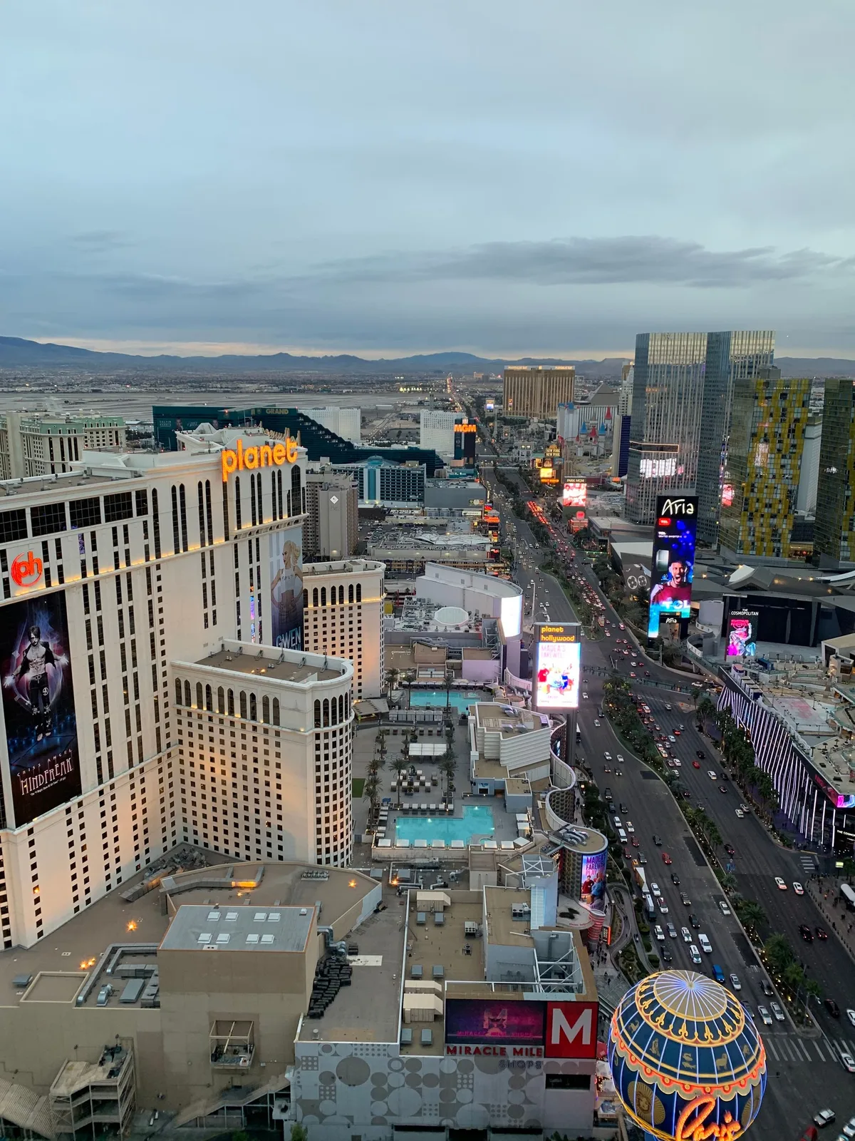 The Las Vegas Strip at dusk from above