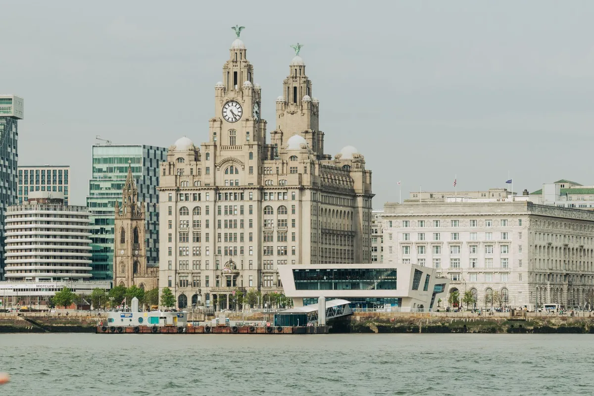 The Royal Liver Building and the Three Graces seen from the River Mersey