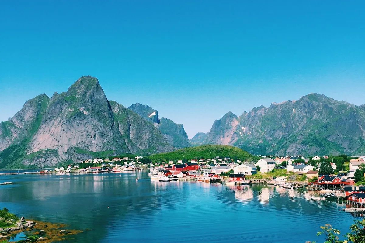 Fjord water and peaks on the approach into Lofoten
