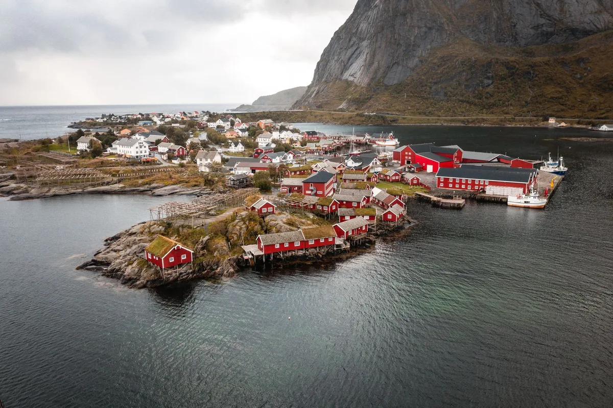 Reine, the fishing village at the west end of the E10, under its peaks
