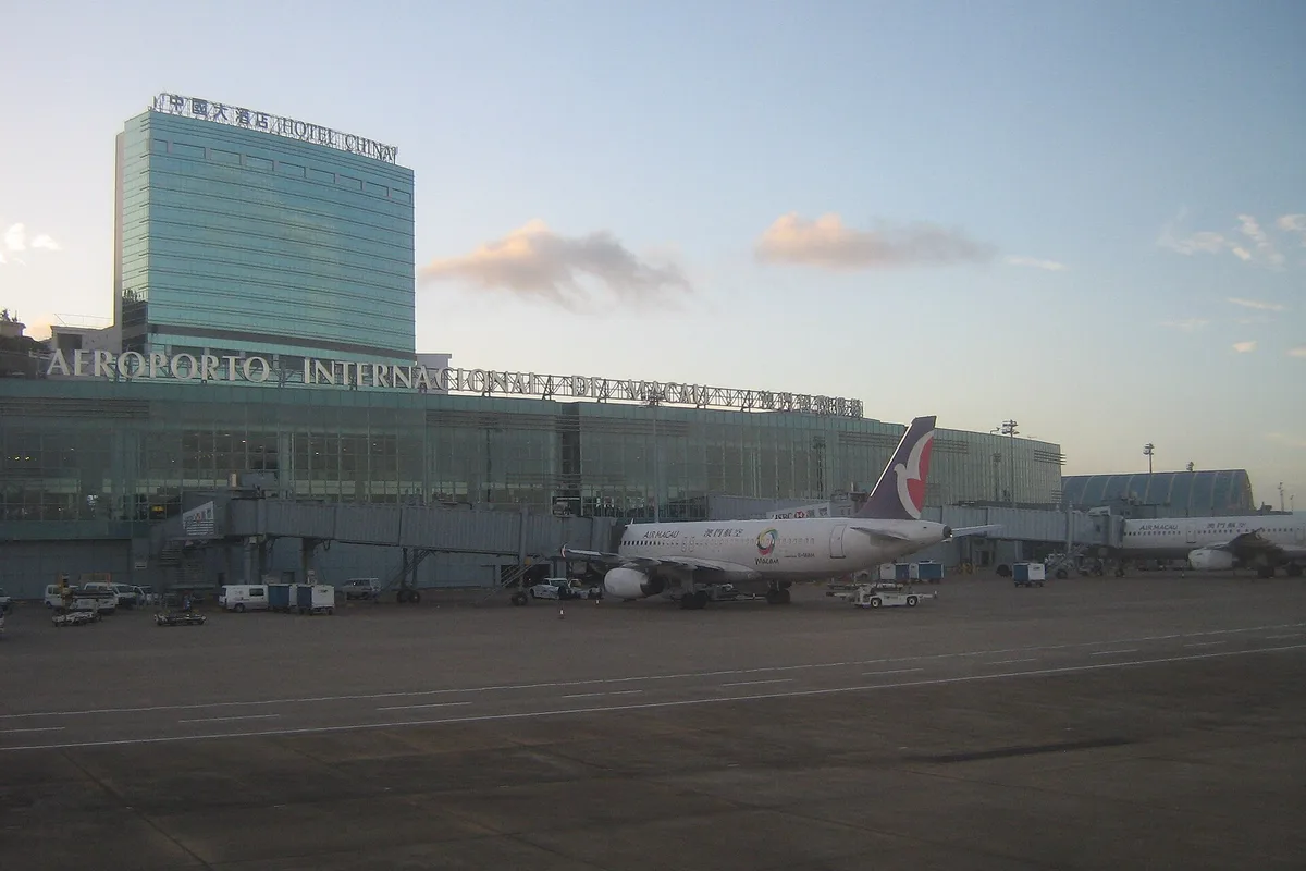 An Air Macau jet at the terminal of Macau International Airport on Taipa