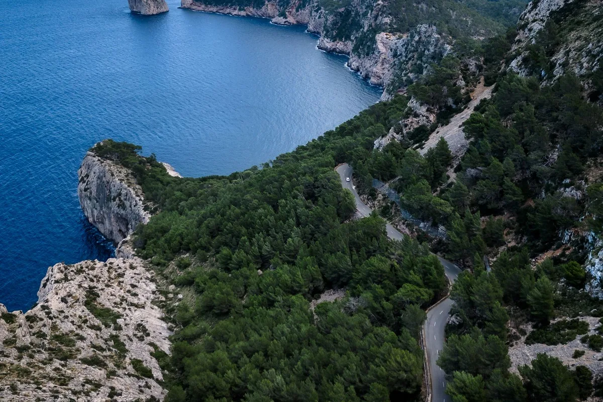 The cliffs and turquoise water of Cap de Formentor on Mallorca's northern tip