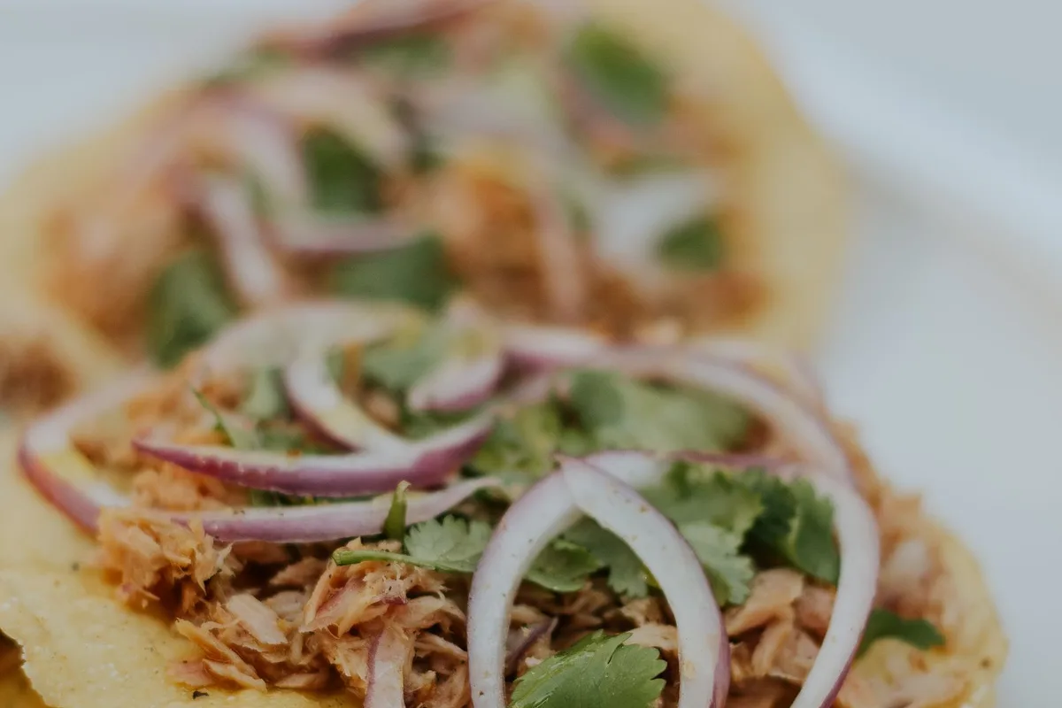 Panuchos and salbutes topped with cochinita and pickled red onion