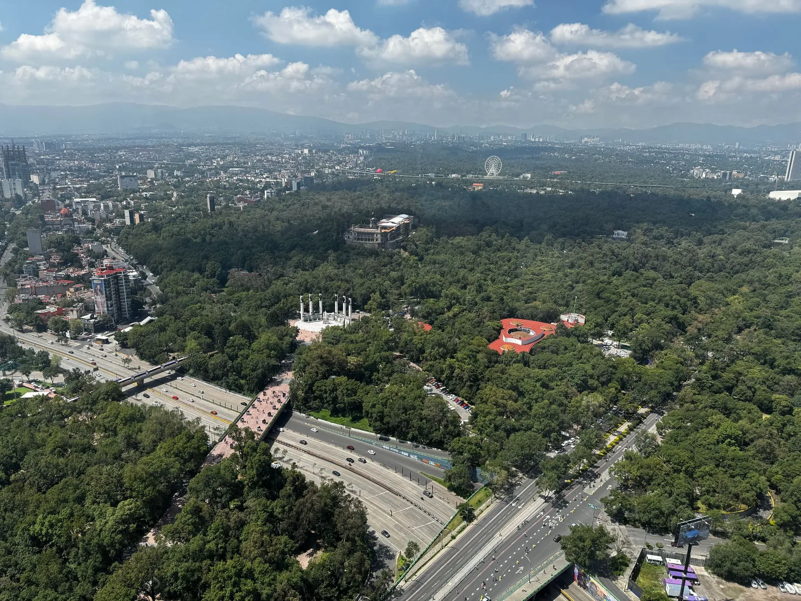 Chapultepec Park and the Mexico City skyline from above