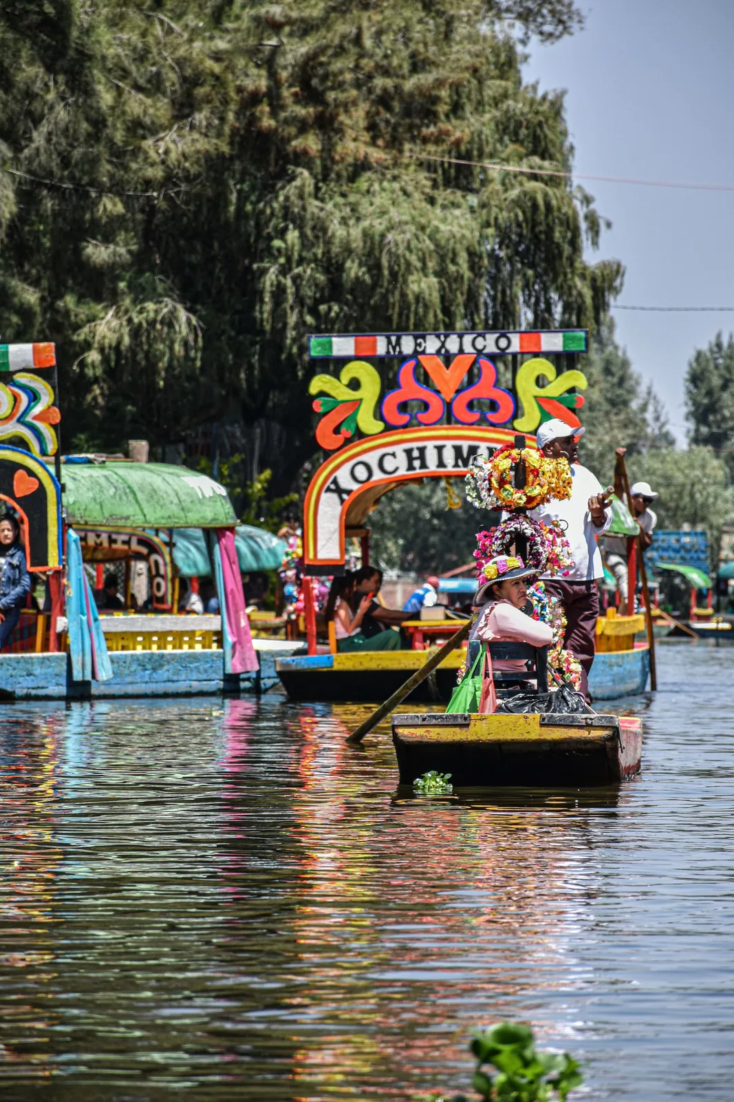 A colorful trajinera boat on the Xochimilco canals