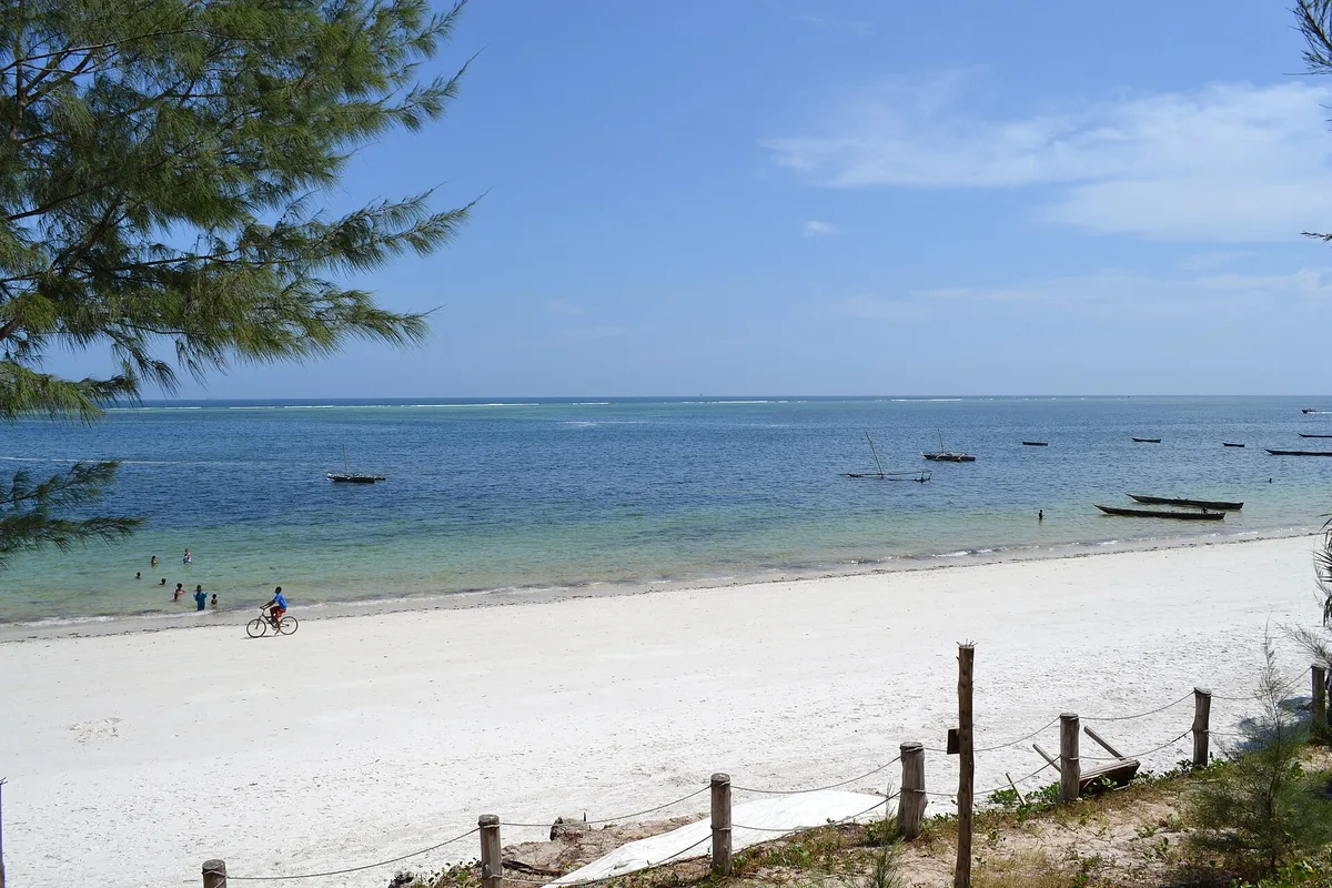 Nyali Beach at high tide, looking along the sand north of Mombasa Island