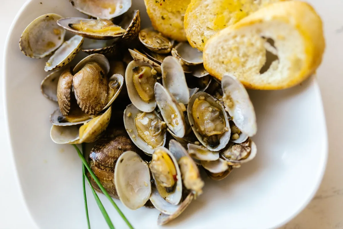 Steamed clams with crusty bread, the Monterey waterfront lunch