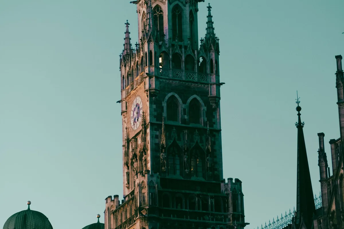 The New Town Hall tower rising over Marienplatz