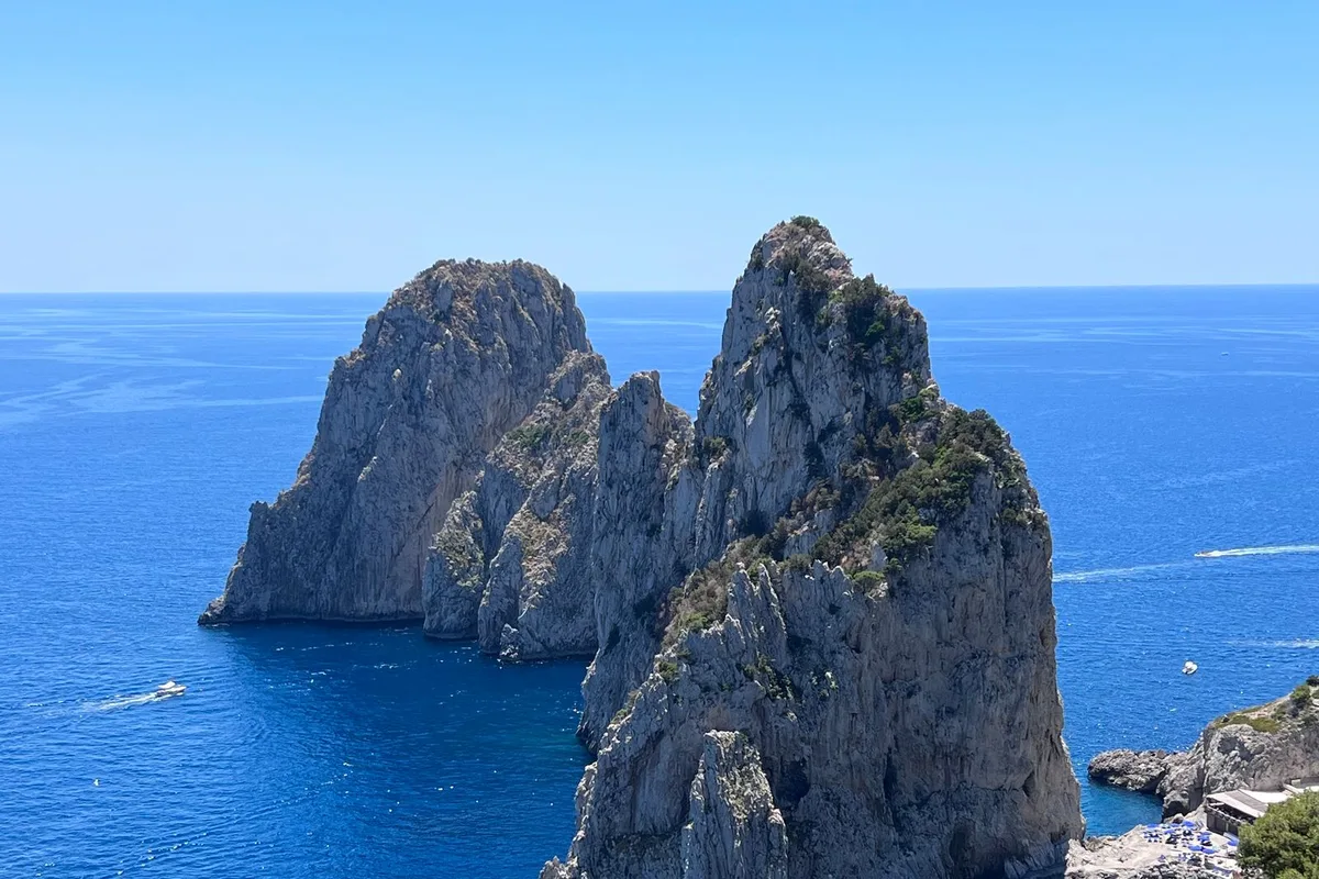 The Faraglioni rocks off Capri, seen from the cliffs above