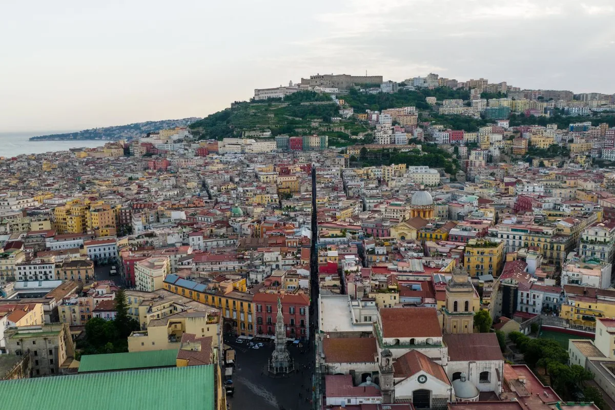 Spaccanapoli, the straight ancient street, cutting through the old town from above