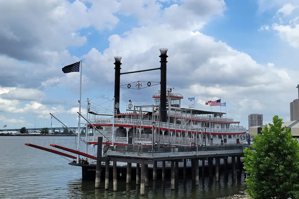 A Mississippi riverboat docked at the New Orleans riverfront