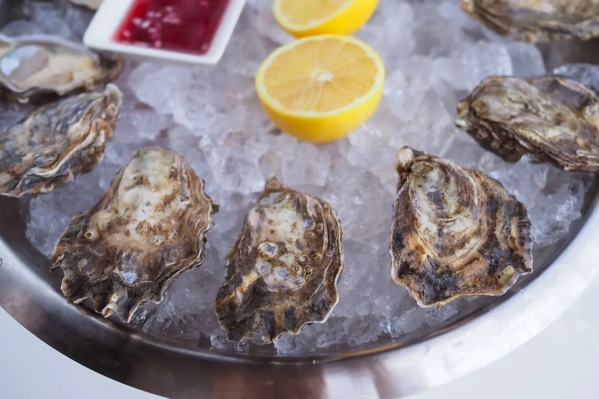Fresh oysters on ice with lemon, an Outer Banks first-night order