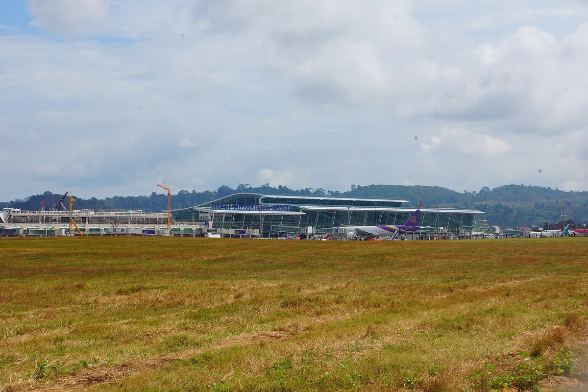 The international terminal at Phuket International Airport, seen across the airfield