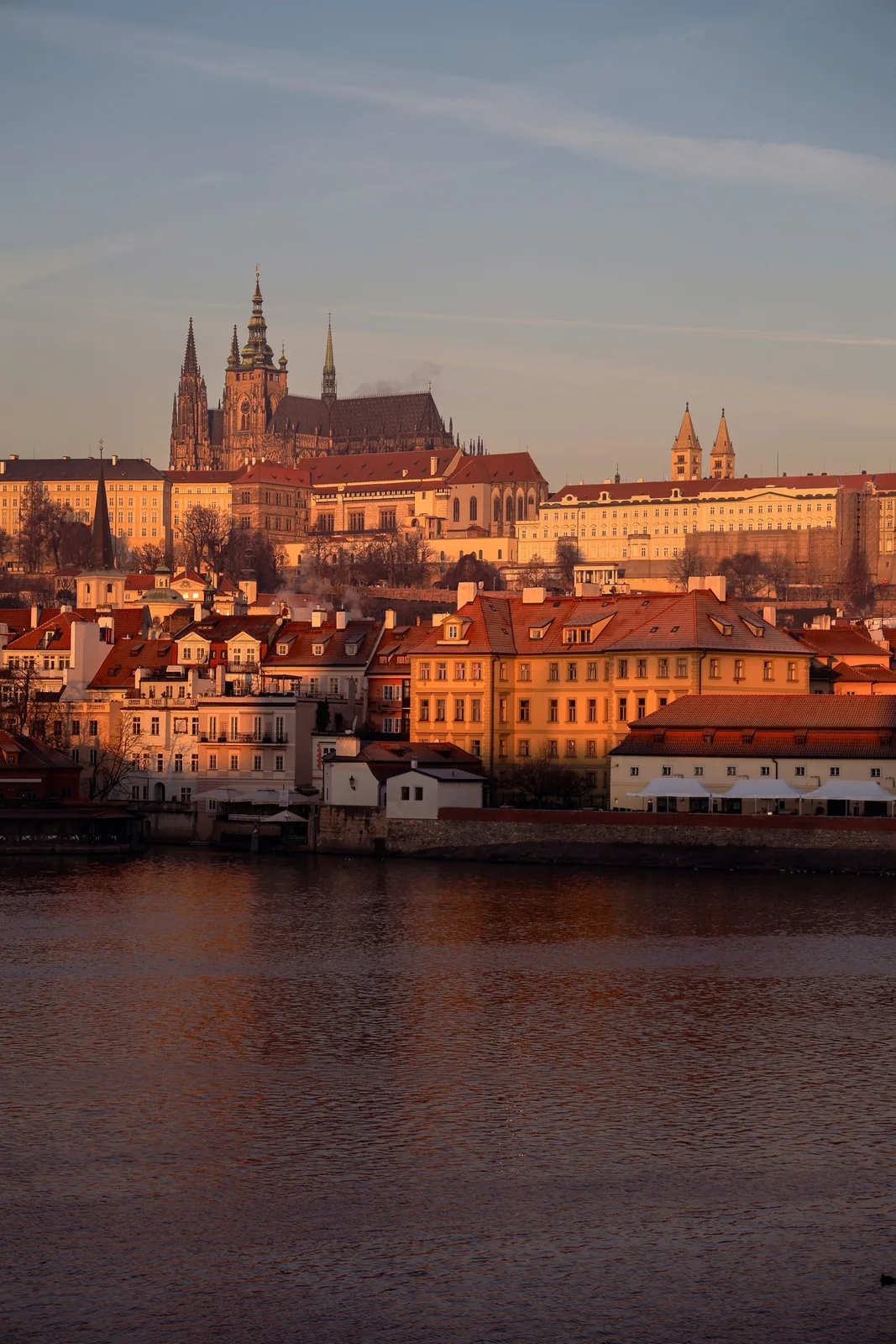 Prague Castle and the Vltava at golden hour