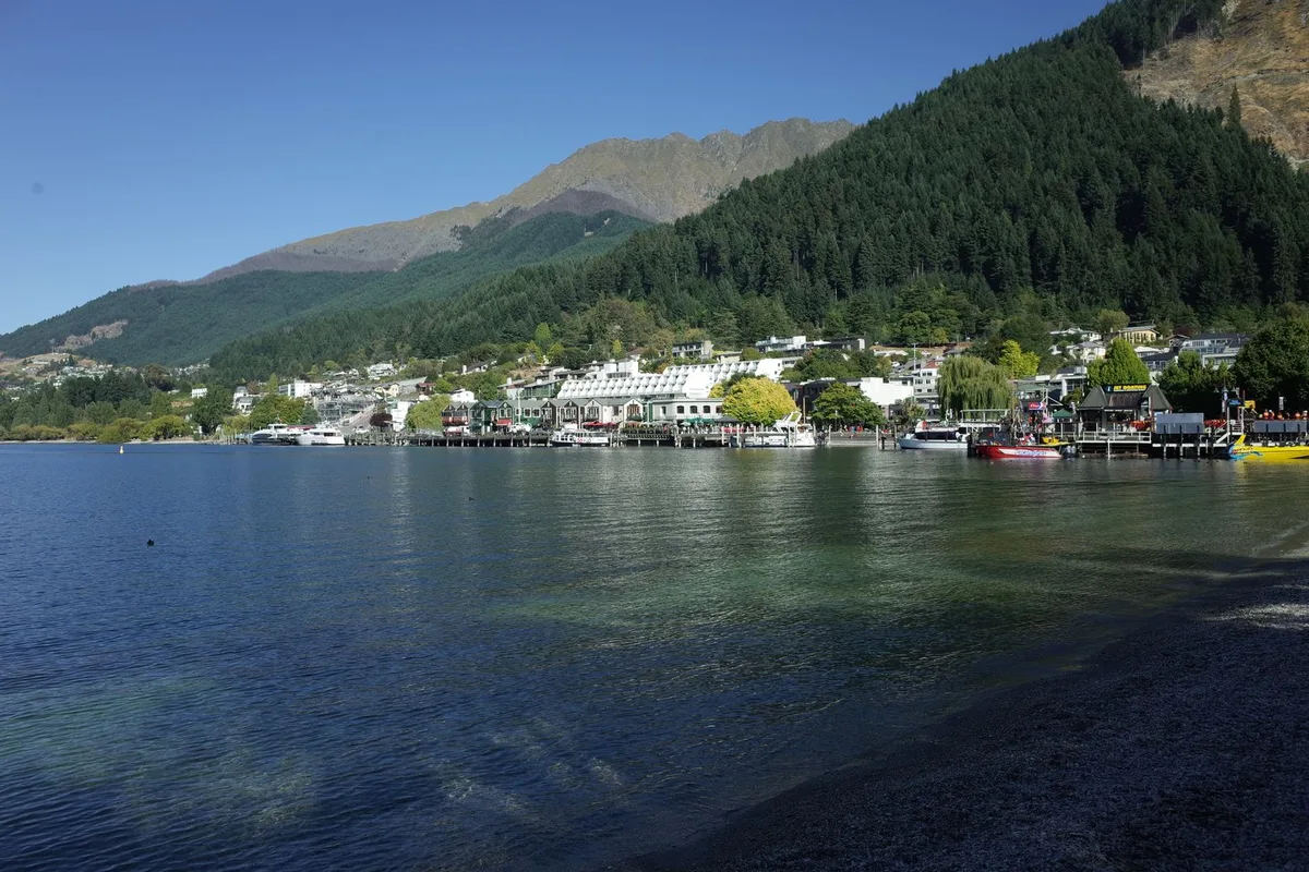 Queenstown's waterfront and the Frankton Arm from the lake shore